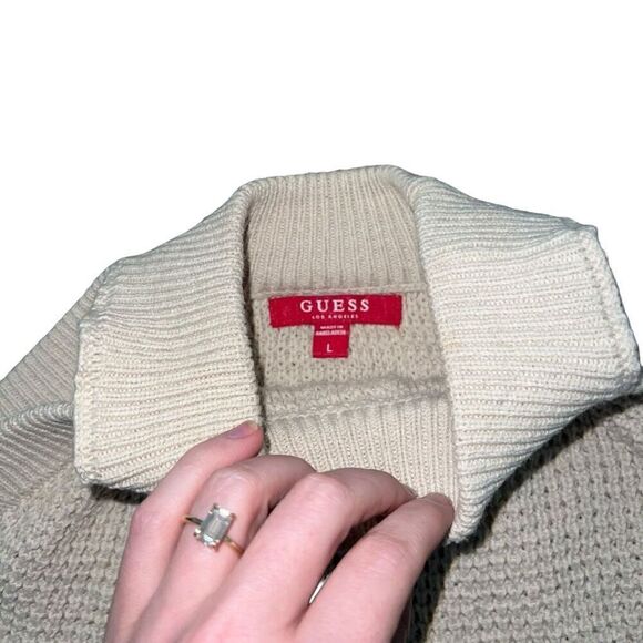 GUESS Cream Cold Shoulder Cut Out Knitted Sweater Size L - Picture 4 of 7